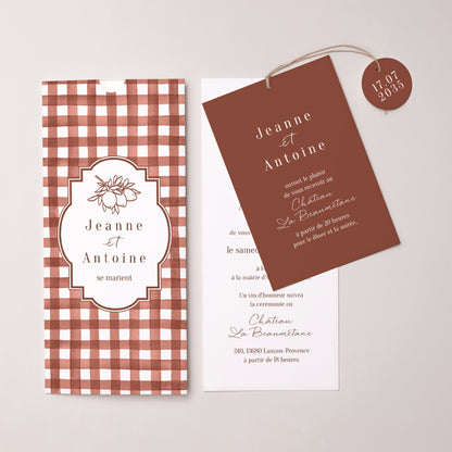 Faire-part Mariage Pochette portrait 2 cartes, étiquette Amour Bucolique photo N° 3