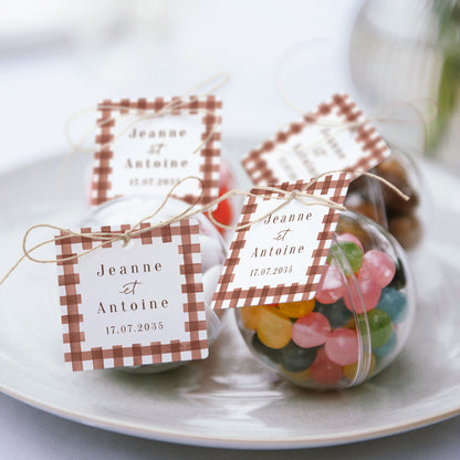 Boîte à dragées Mariage boule avec étiquette carrée Amour Bucolique photo N° 2