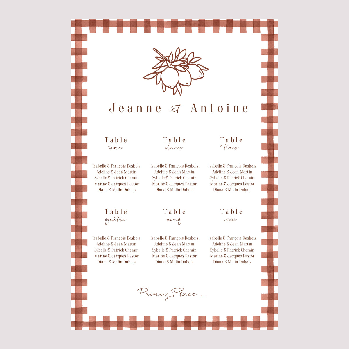 Plan de table Mariage Portrait 60 x 90 cm Amour Bucolique photo N° 2