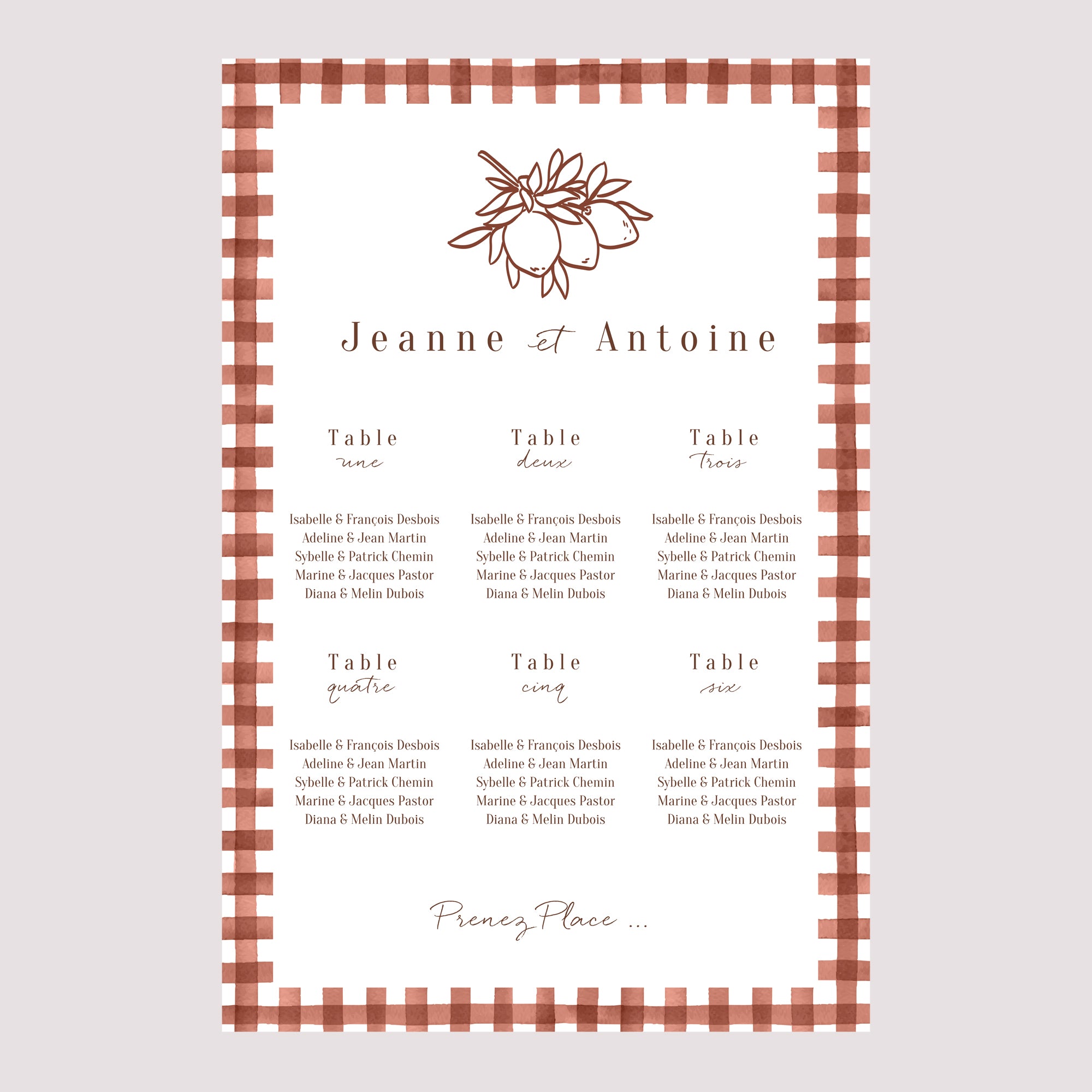 Plan de table Mariage Portrait 60 x 90 cm Amour Bucolique photo N° 2