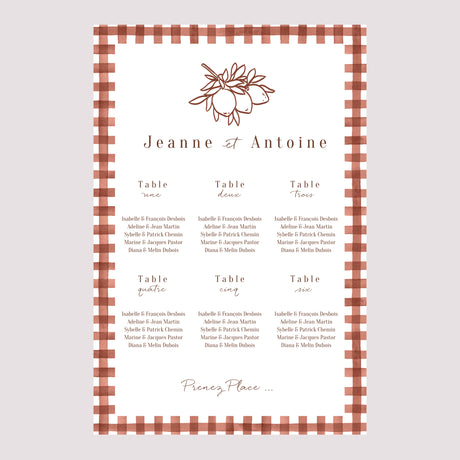 Plan de table Mariage Portrait 60 x 90 cm Amour Bucolique