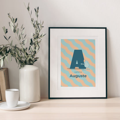 Affiche Naissance Portrait Mon initial d'amour bleu II photo N° 1