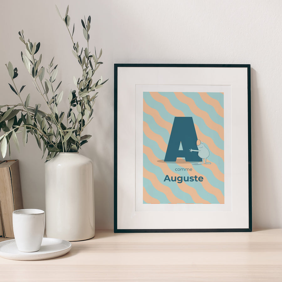Affiche Naissance Portrait Mon initial d'amour bleu II photo