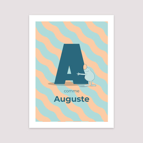 Affiche Naissance Portrait 30 x 40 cm Mon initiale d'amour bleu II
