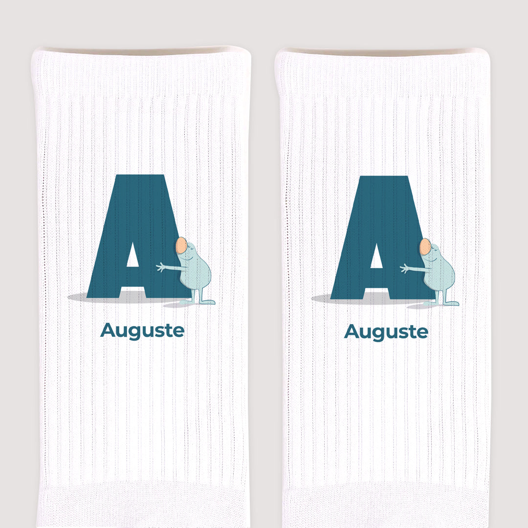 Chaussettes enfant Blanches Mon initiale d'amour bleu II photo N° 3