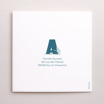 Faire-part Naissance Carré double volet Mon initial d'amour bleu II photo N° 3