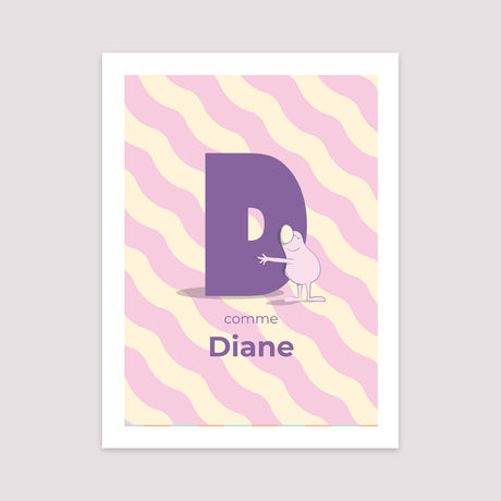 Affiche Naissance Portrait 30 x 40 cm Mon initiale d'amour rose II