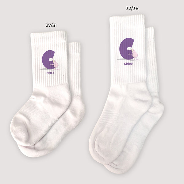 Chaussettes enfant Blanches Mon initiale d'amour rose II photo