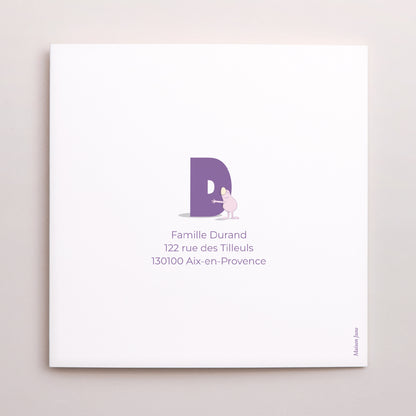 Faire-part Naissance Carré double volet Mon initial d'amour rose II photo N° 3