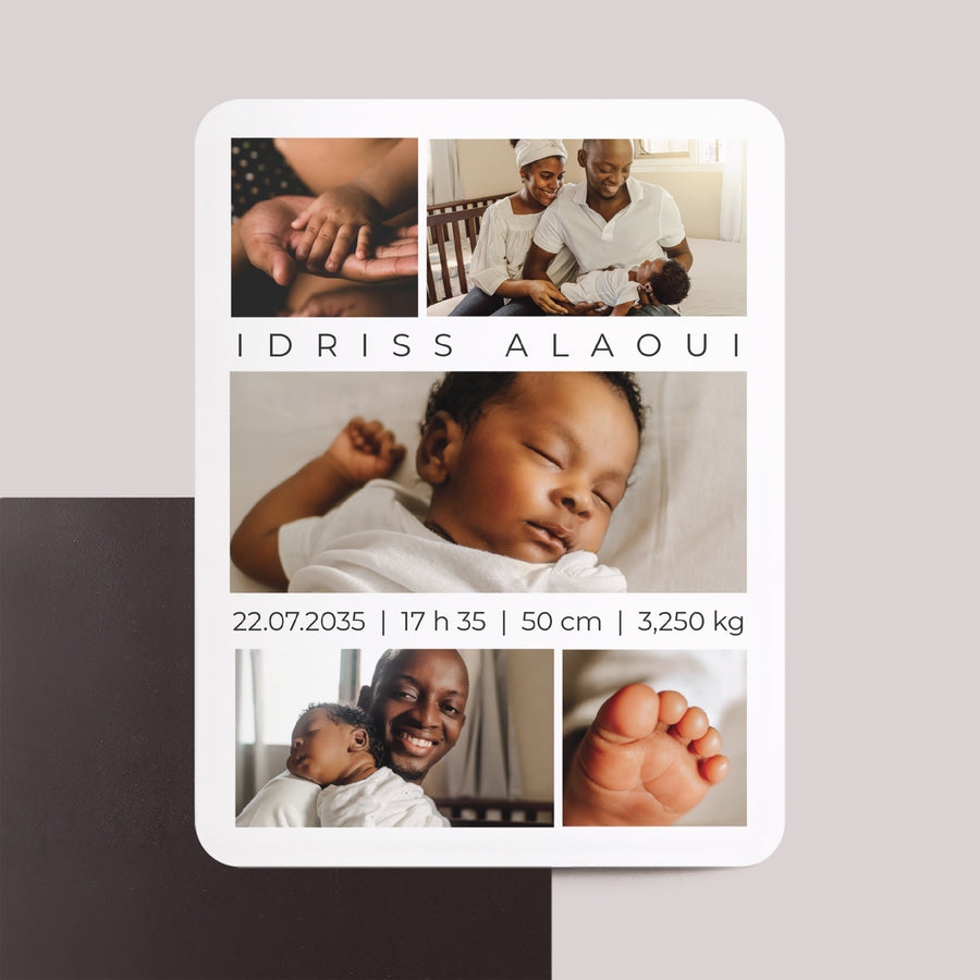Faire-part Naissance Lot de 8, magnétique, rectangle coins arrondis Regards précieux photo
