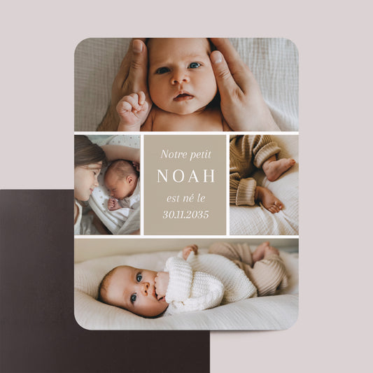 Faire-part Naissance Lot de 8, magnétique, rectangle coins arrondis Petits morceaux de nous photo
