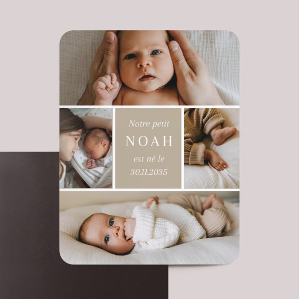 Faire-part Naissance Lot de 8, magnétique, rectangle coins arrondis Petits morceaux de nous photo