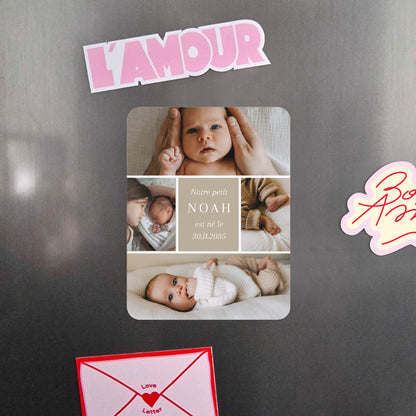 Faire-part Naissance Lot de 8, magnétique, rectangle coins arrondis Petits morceaux de nous photo N° 4