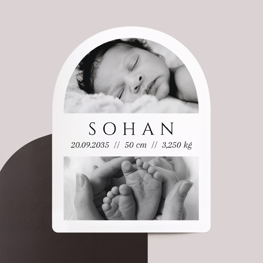 Faire-part Naissance Lot de 8, magnétique, arche Sourires et câlins photo