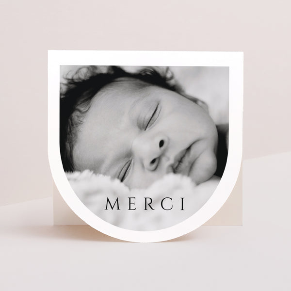 Remerciements Naissance Carré double volet demi-lune Sourires et câlins photo
