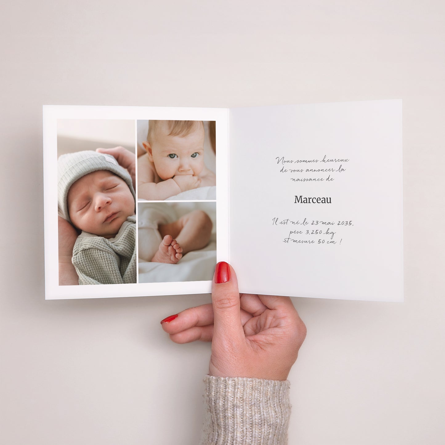 Faire-part Naissance Carré double volet Rayures vertes claires photo N° 2