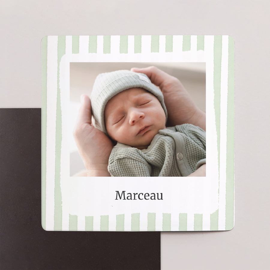 Remerciements Naissance Lot de 9, magnétique Rayures vertes claires photo