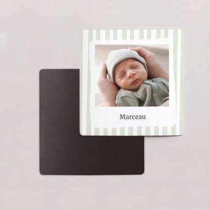 Remerciements Naissance Lot de 9, magnétique Rayures vertes claires photo N° 2