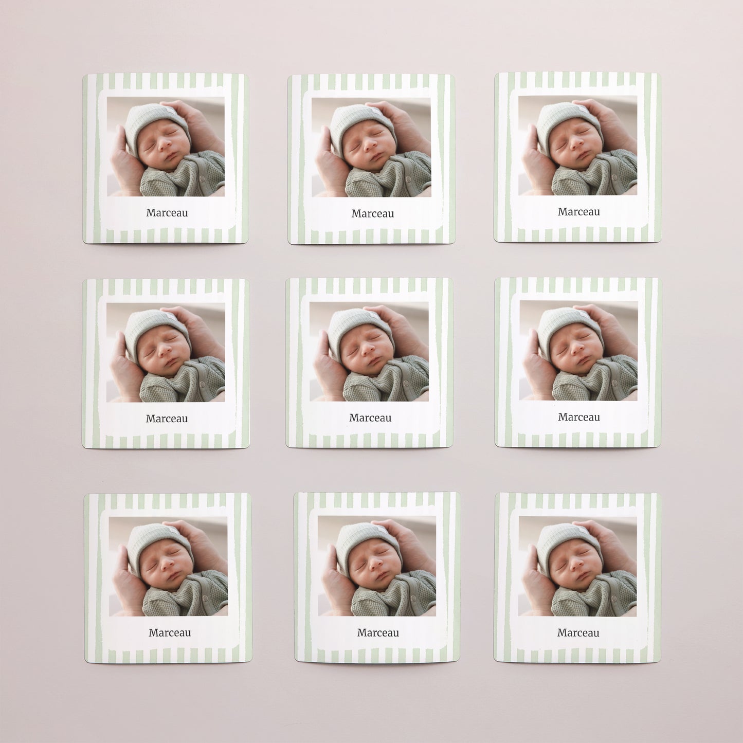 Remerciements Naissance Lot de 9, magnétique Rayures vertes claires photo N° 3