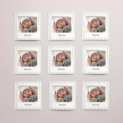 Remerciements Naissance Lot de 9, magnétique Rayures vertes claires photo N° 3