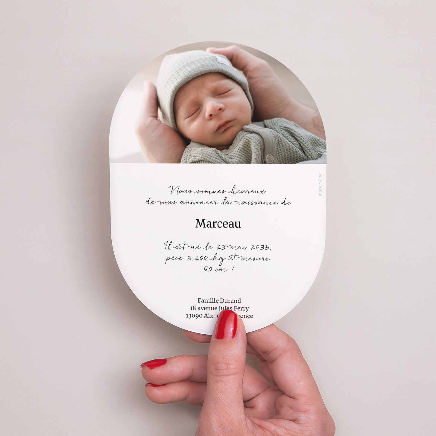 Faire-part Naissance Ovale Rayures vertes claires photo N° 3