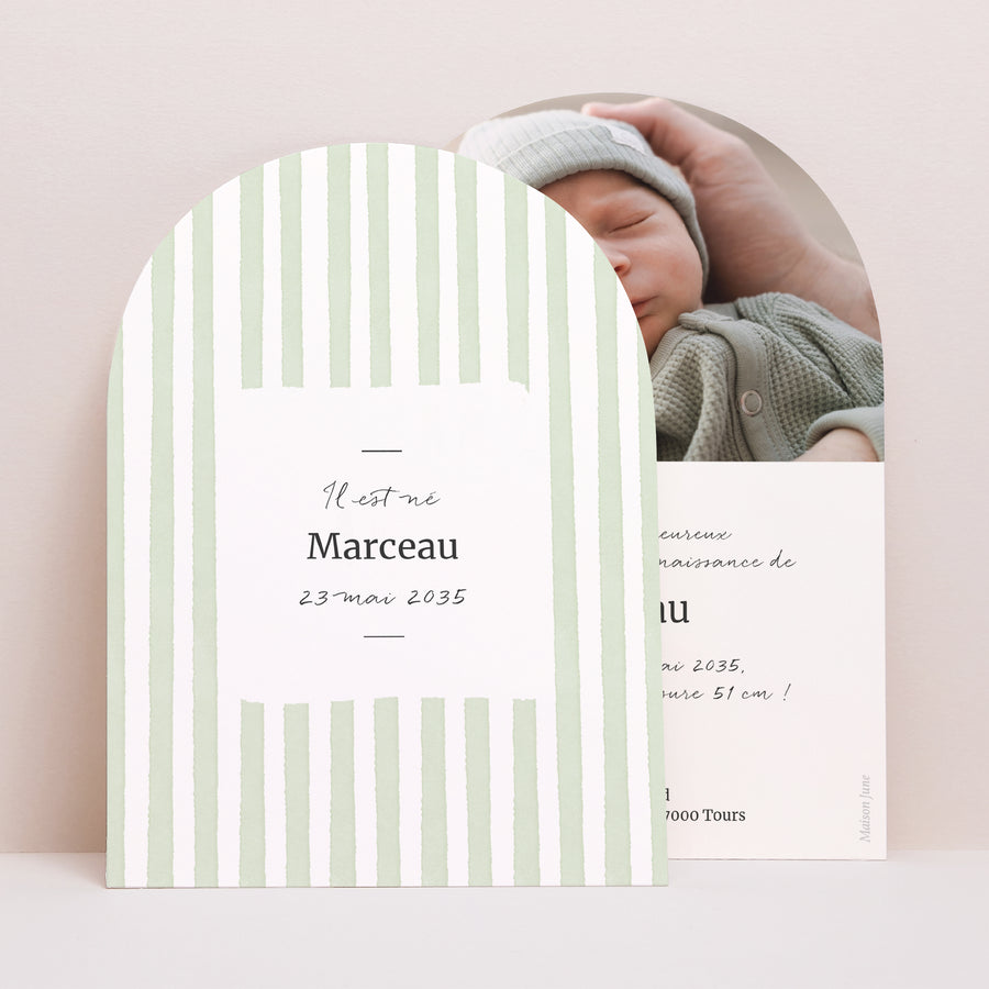 Faire-part Naissance Petite arche Rayures vertes claires photo