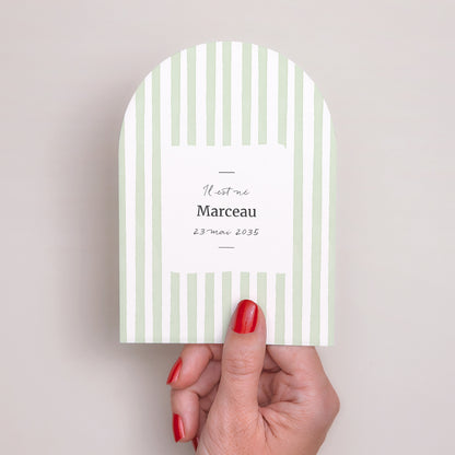 Faire-part Naissance Petite arche Rayures vertes claires photo N° 2