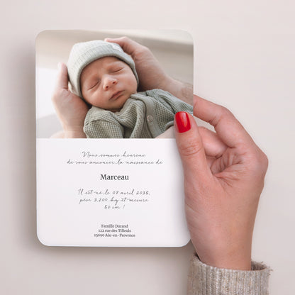 Faire-part Naissance Portrait, bords arrondis Rayures vertes claires photo N° 3