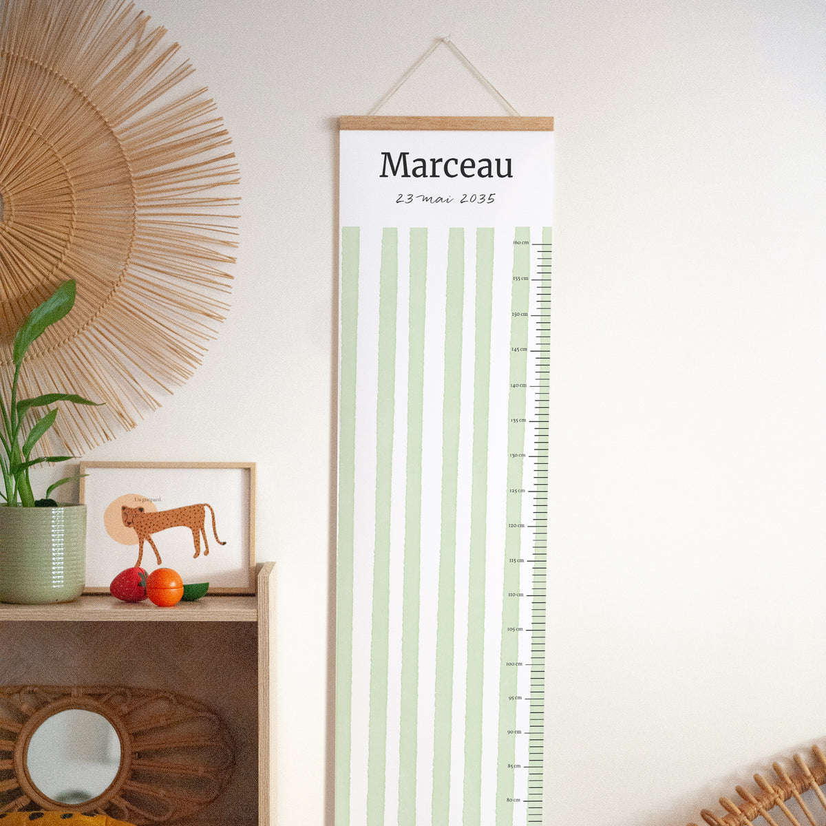 Toise Naissance Papier Rayures vertes claires photo N° 3