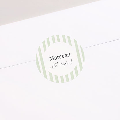 Sticker Naissance Rond Rayures vertes claires photo N° 1