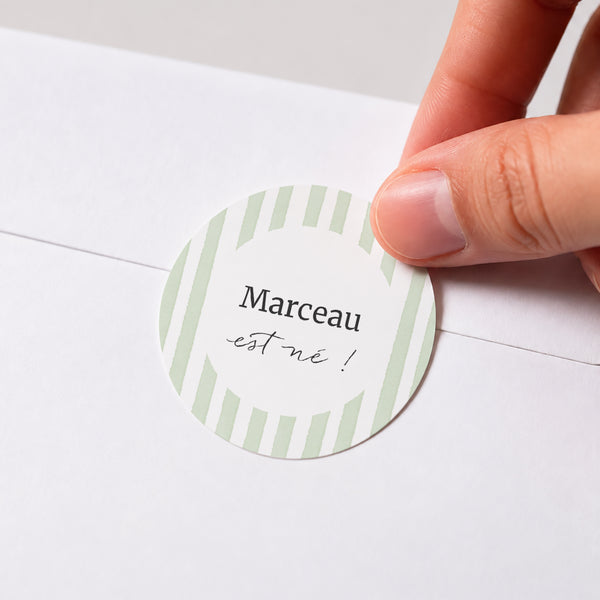 Sticker Naissance Rond Rayures vertes claires photo