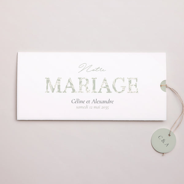 Faire-part Mariage Pochette 2 cartes, étiquette Rêverie Romantique photo