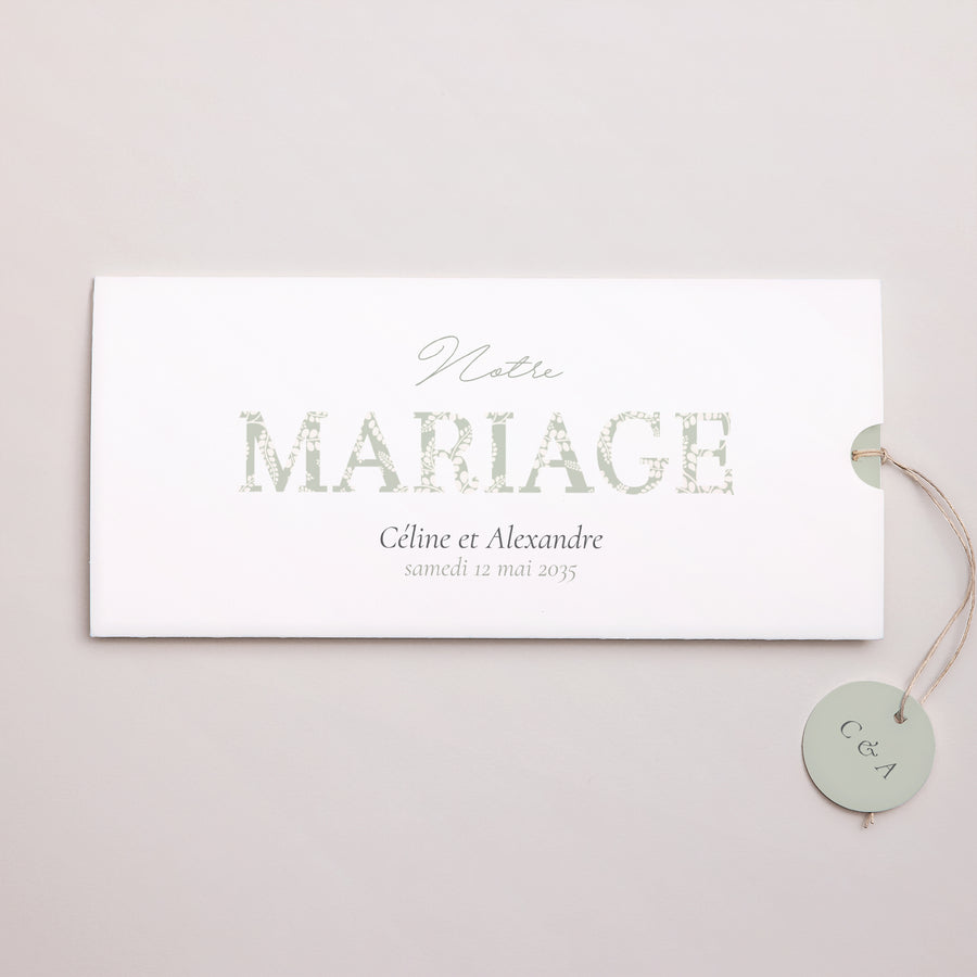 Faire-part Mariage Pochette 2 cartes, étiquette Rêverie Romantique photo