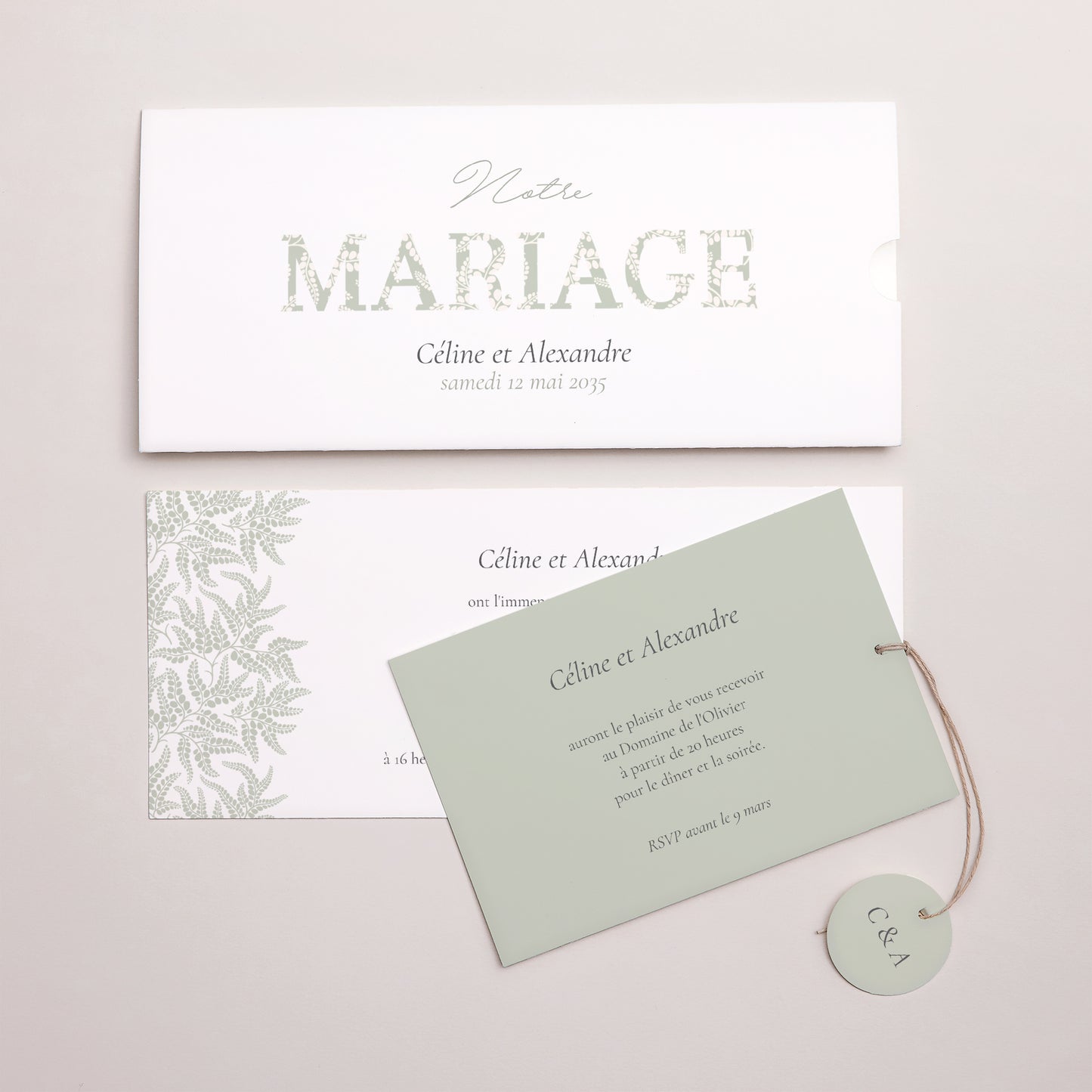 Faire-part Mariage Pochette 2 cartes, étiquette Rêverie Romantique photo N° 3