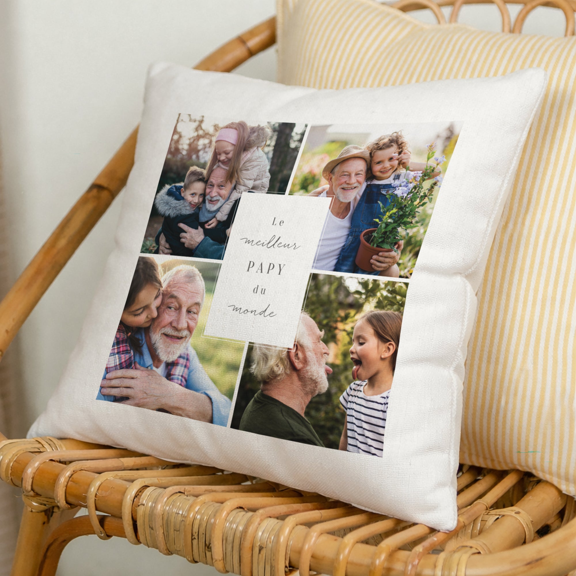 Coussin Beige naturel Le meilleur papy du monde photo N° 1