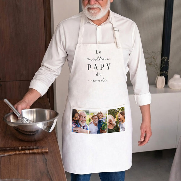 Tablier adulte Beige naturel Le meilleur papy du monde photo