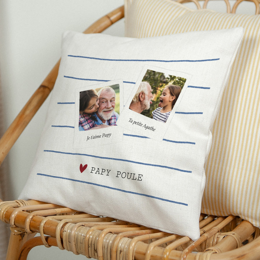 Coussin Beige naturel Papy poule photo