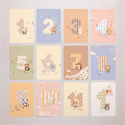 Carte étape bébé Naissance Lot de 12 Les animinis photo N° 1