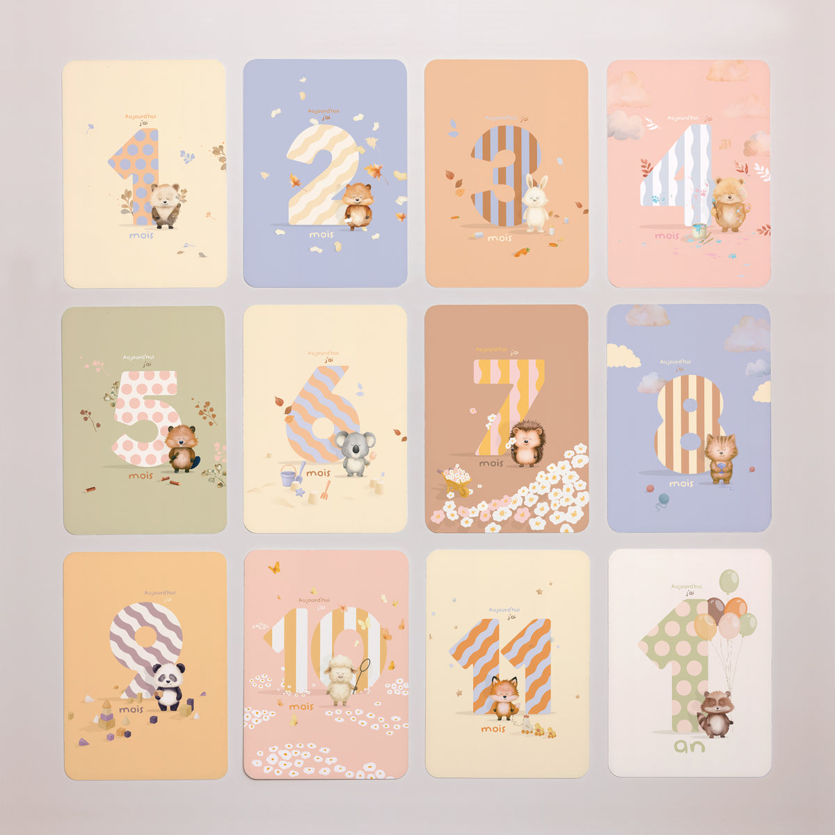 Carte étape bébé Naissance Lot de 12 Les animinis photo N° 3