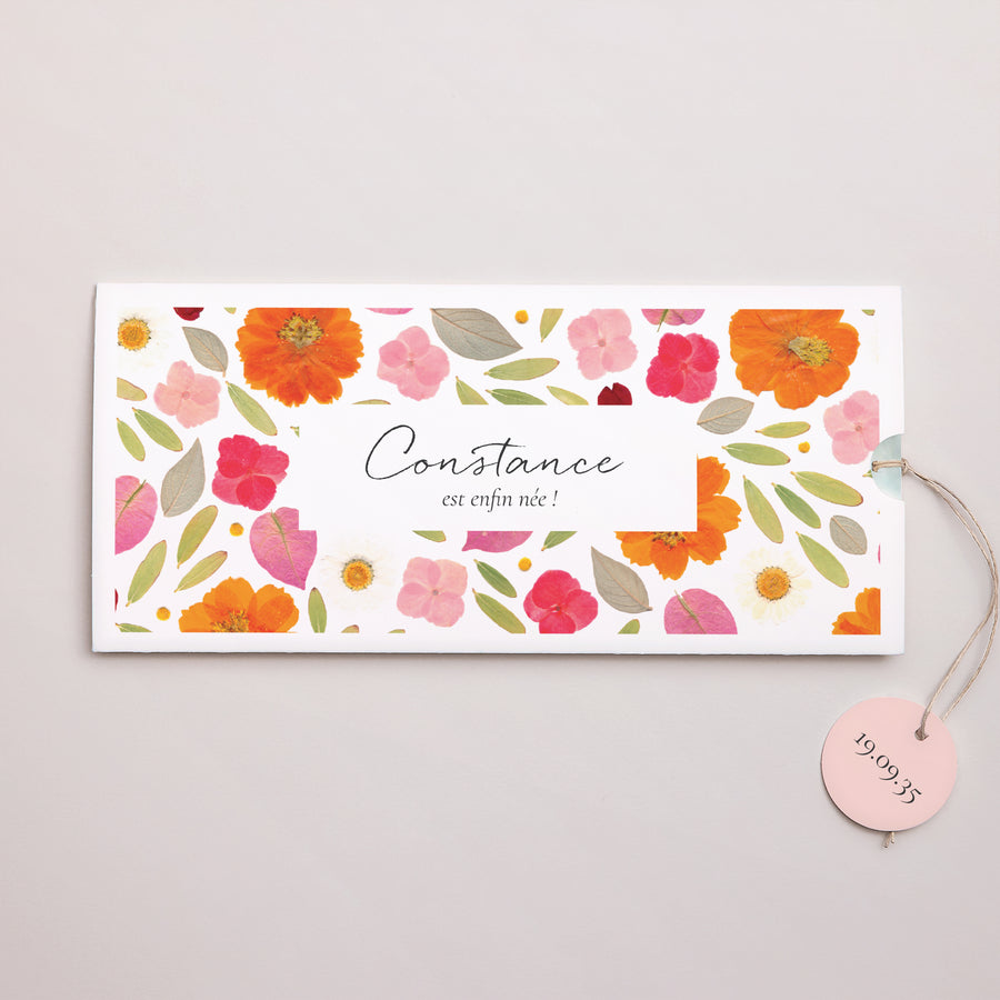 Faire-part Naissance Pochette 2 cartes, étiquette Pétales de Tendresse photo