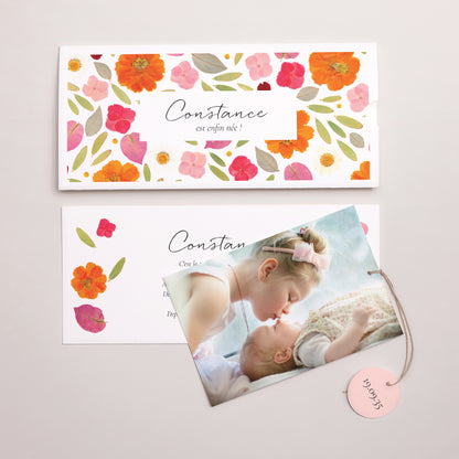 Faire-part Naissance Pochette 2 cartes, étiquette Pétales de Tendresse photo N° 3
