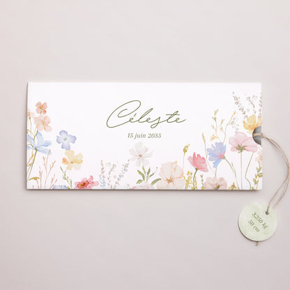 Faire-part Naissance Pochette 2 cartes, étiquette Petite Fleur d’Amour photo N° 1