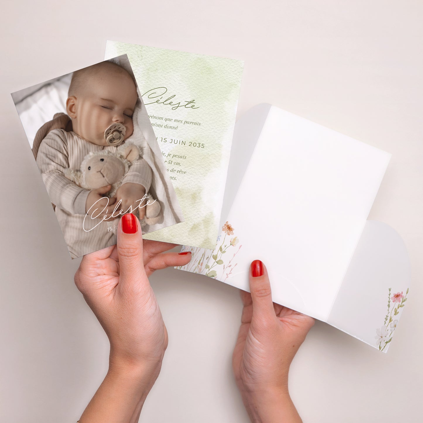 Faire-part Naissance Pochette 2 cartes Petite Fleur d’Amour photo N° 4
