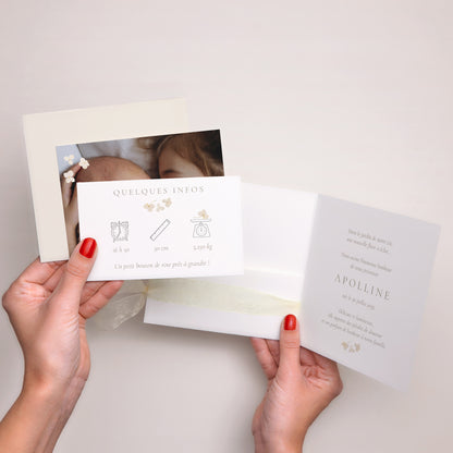 Faire-part Naissance Pochette carrée, 3 cartes, étiquette Première Éclosion photo N° 3
