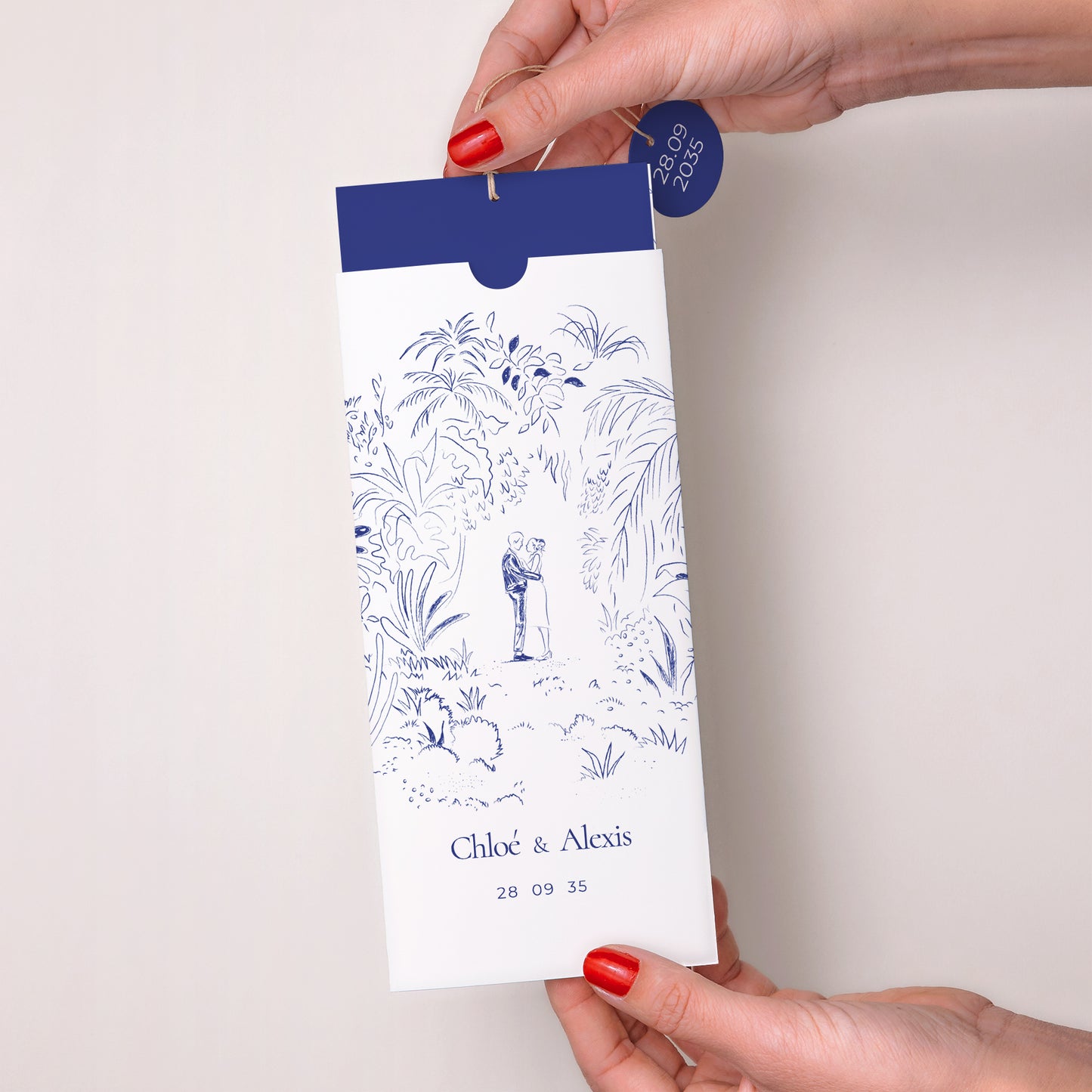 Faire-part Mariage Pochette portrait 2 cartes, étiquette Clairière d'Amour photo N° 2