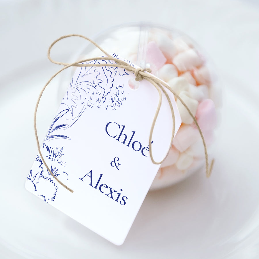 Boîte à dragées Mariage boule avec étiquette fanion Clairière d'Amour photo