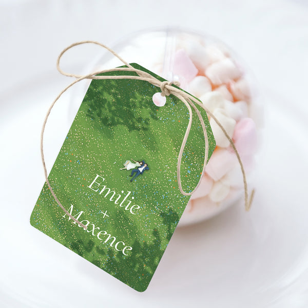 Boîte à dragées Mariage boule avec étiquette fanion Pause Amoureuse photo