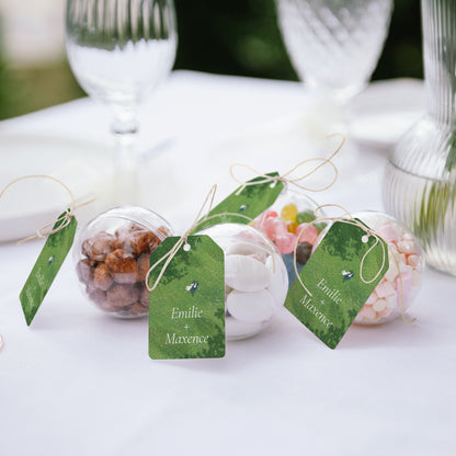 Boîte à dragées Mariage boule avec étiquette fanion Pause amoureuse photo N° 2