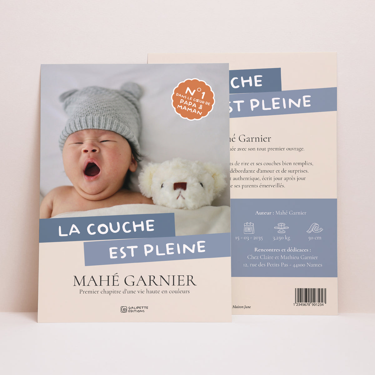 Faire-part Naissance Grand format rectangle La Couche est Pleine - Bleu photo