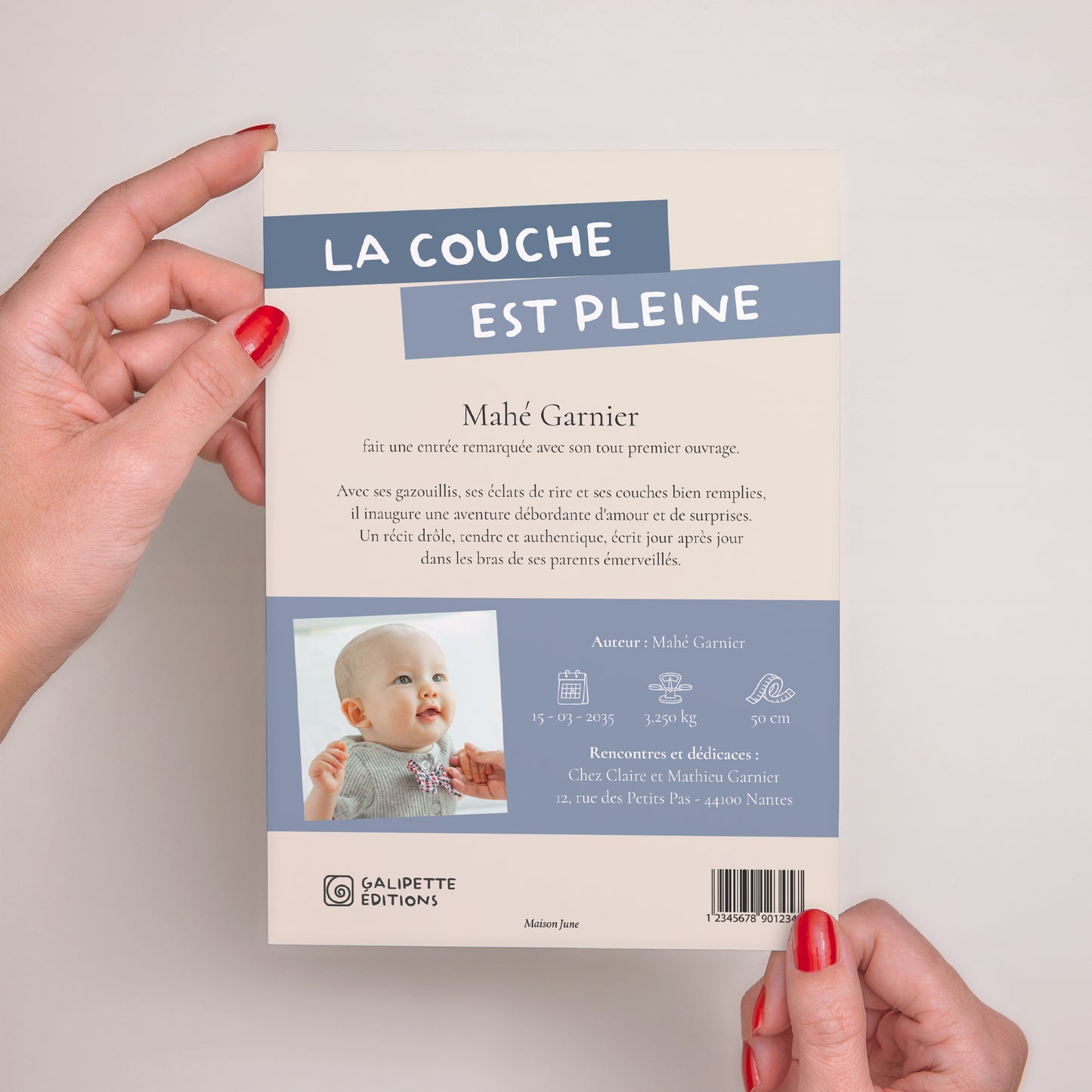 Faire-part Naissance Grand format rectangle La Couche est Pleine - Bleu photo N° 3